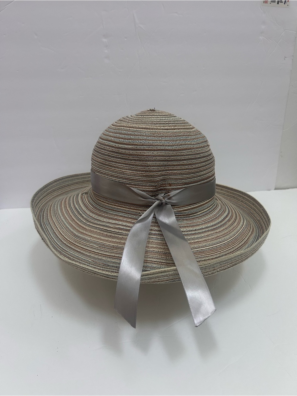 Wide Brim Straw Sun Hat in Taupe with Ribbon Band